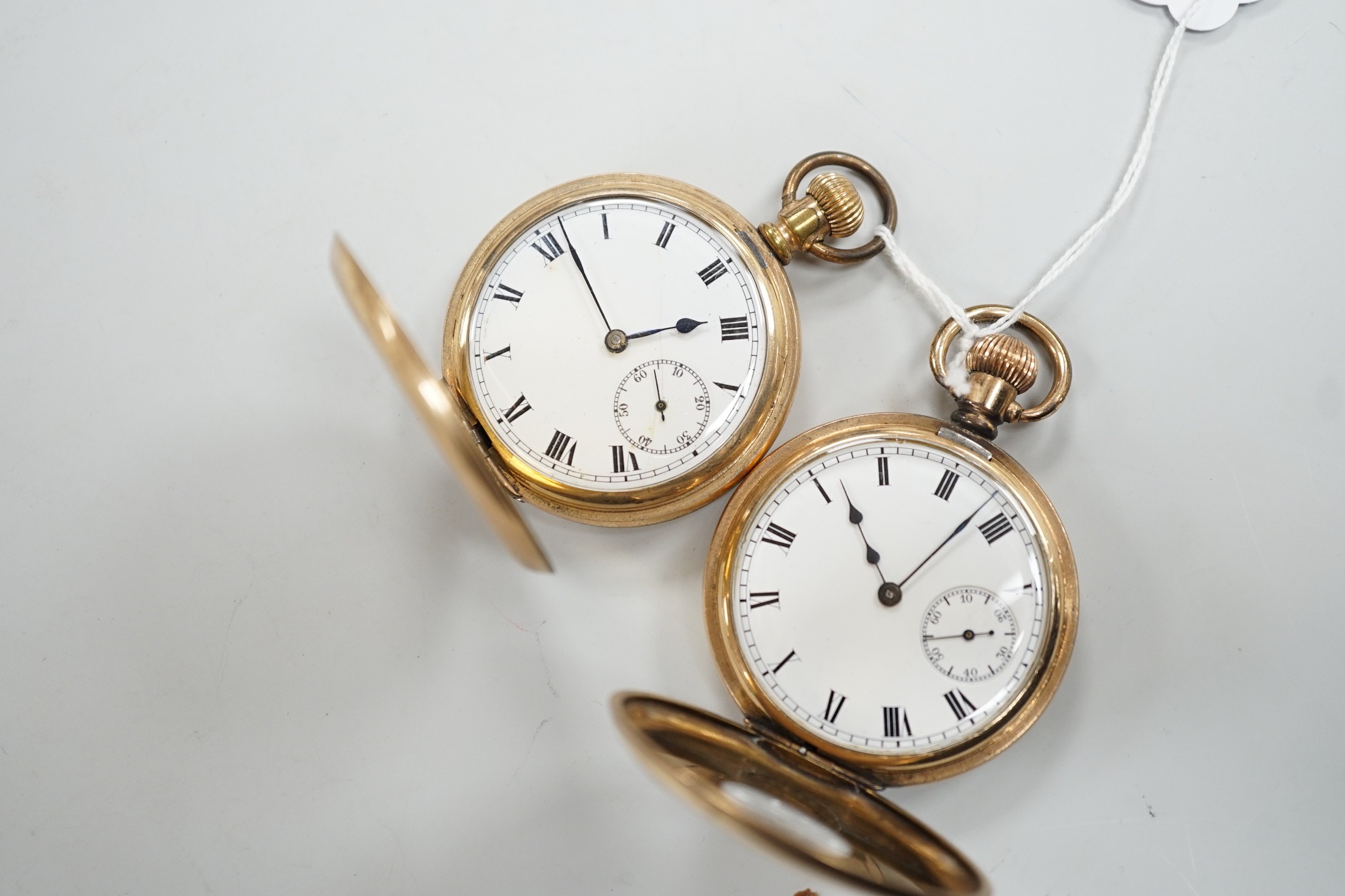 Two gold plated pocket watches, including half hunter.